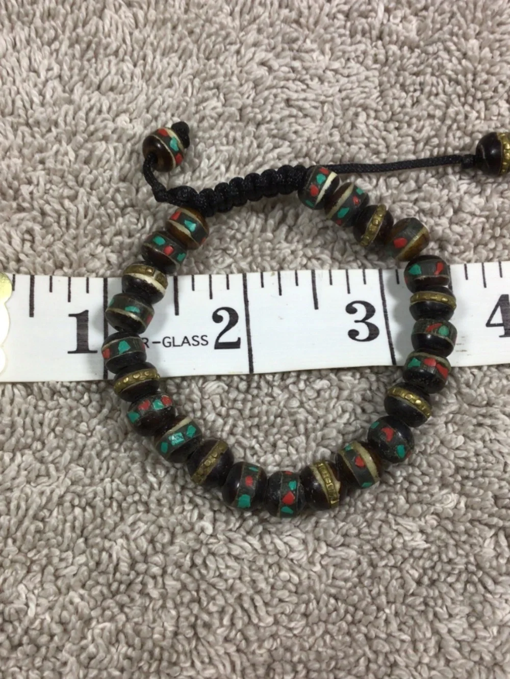 Black Yak Bone Bracelet with Turquoise, Coral & Copper